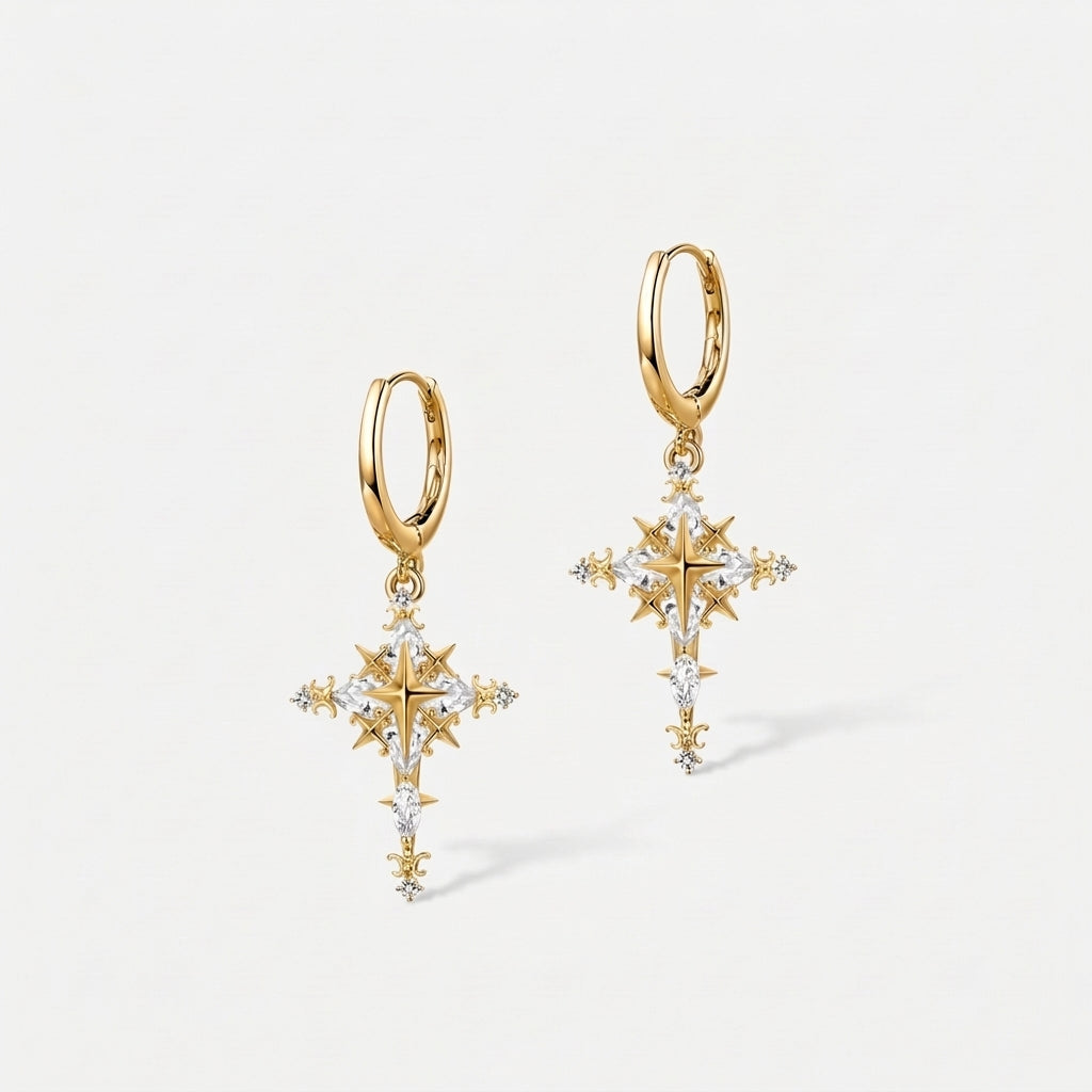 Starlight Cross Huggie Earrings in gold