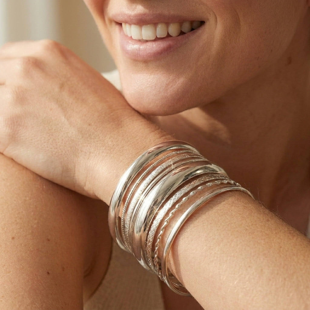 8pc Textured Cuff Bracelet Stack