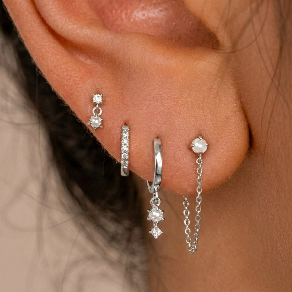 Elegant Rhinestone Earrings Stack in silver