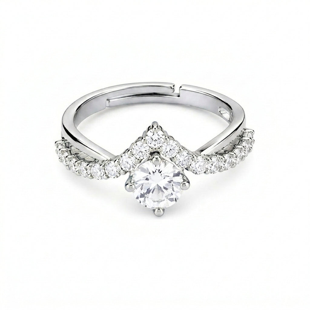 Adjustable Split Shank Pave Chevron Ring in silver