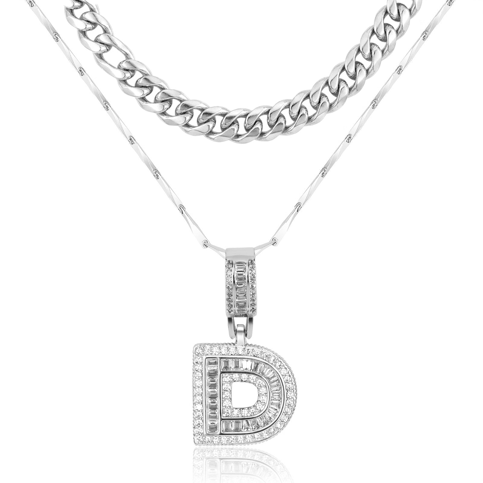 2pc 14k layered cuban initial necklaces