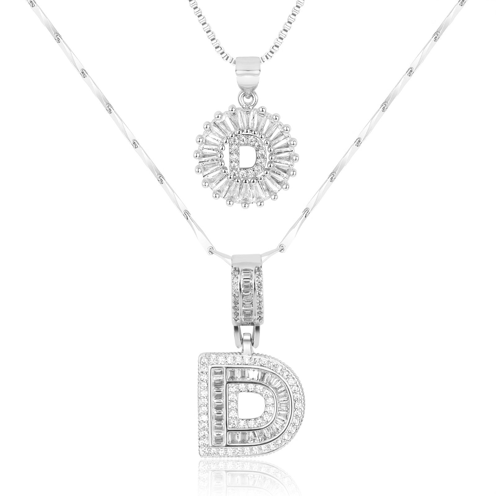 2pc 14k Diamond Letter Initial Necklaces in silver