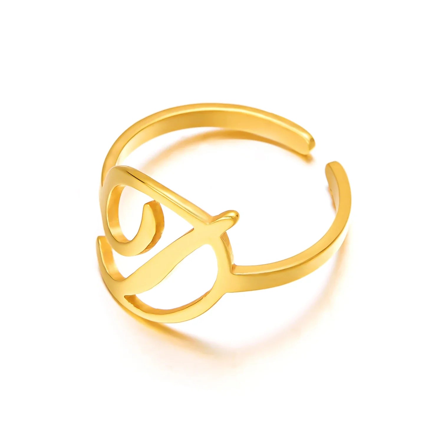 adjustable italic cursive letter initial ring