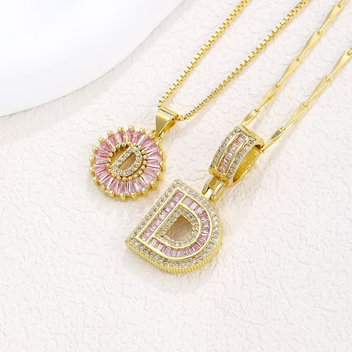 2pc 14k Diamond Letter Initial Necklaces (Limited Pink Edition) in gold