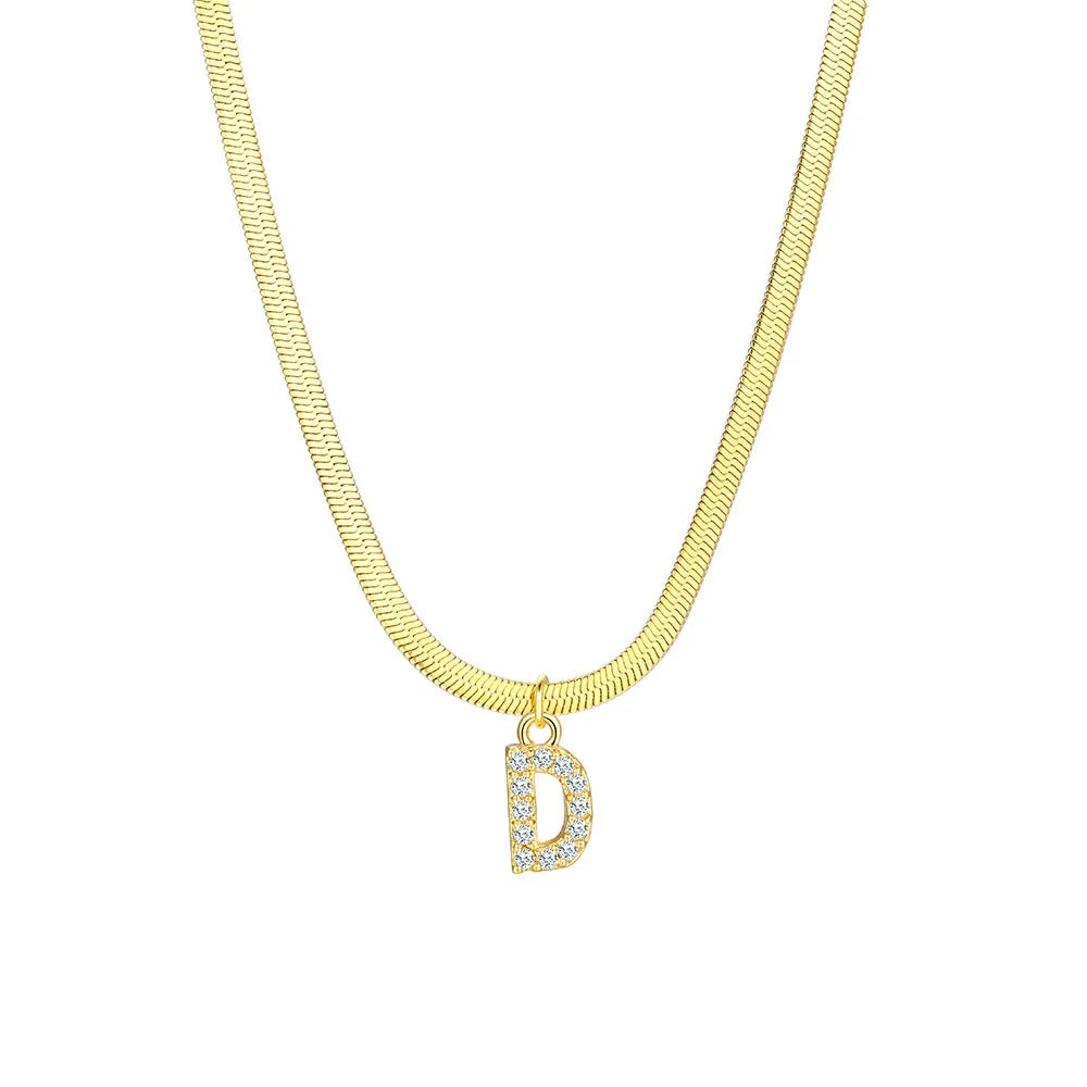 dainty diamond letter initial herringbone necklace