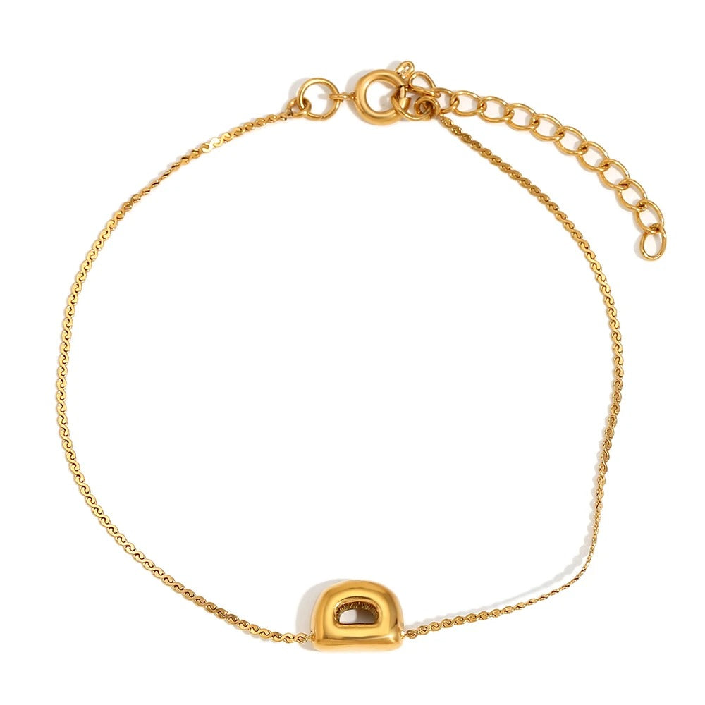 dainty bubble letter initial bracelet