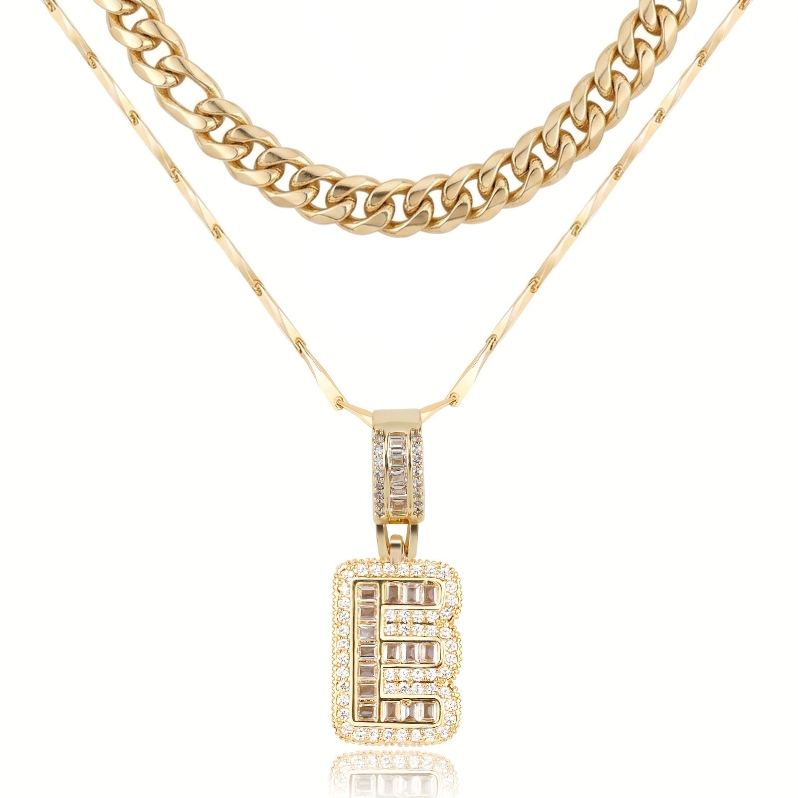2pc 14k Layered Cuban & Initial Necklaces in gold