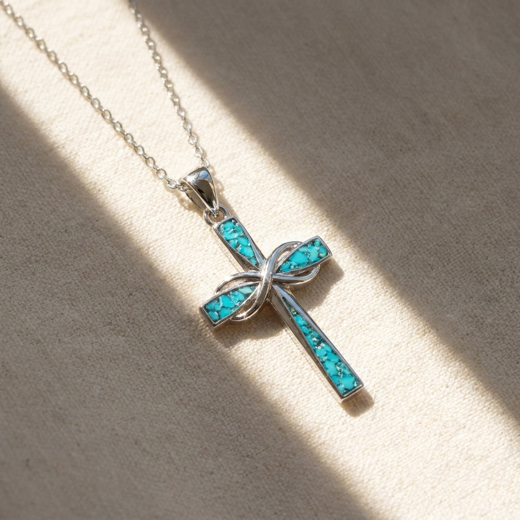 Turquoise Accented Infinity Cross Faith Necklace