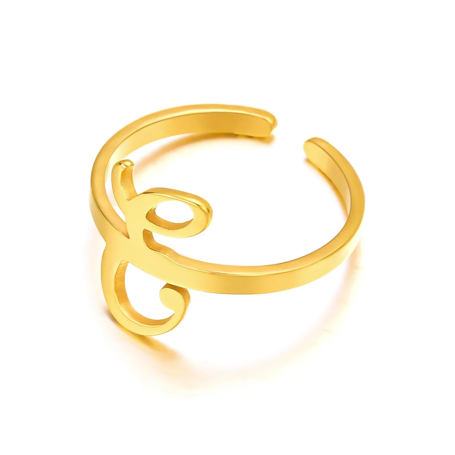 adjustable italic cursive letter initial ring