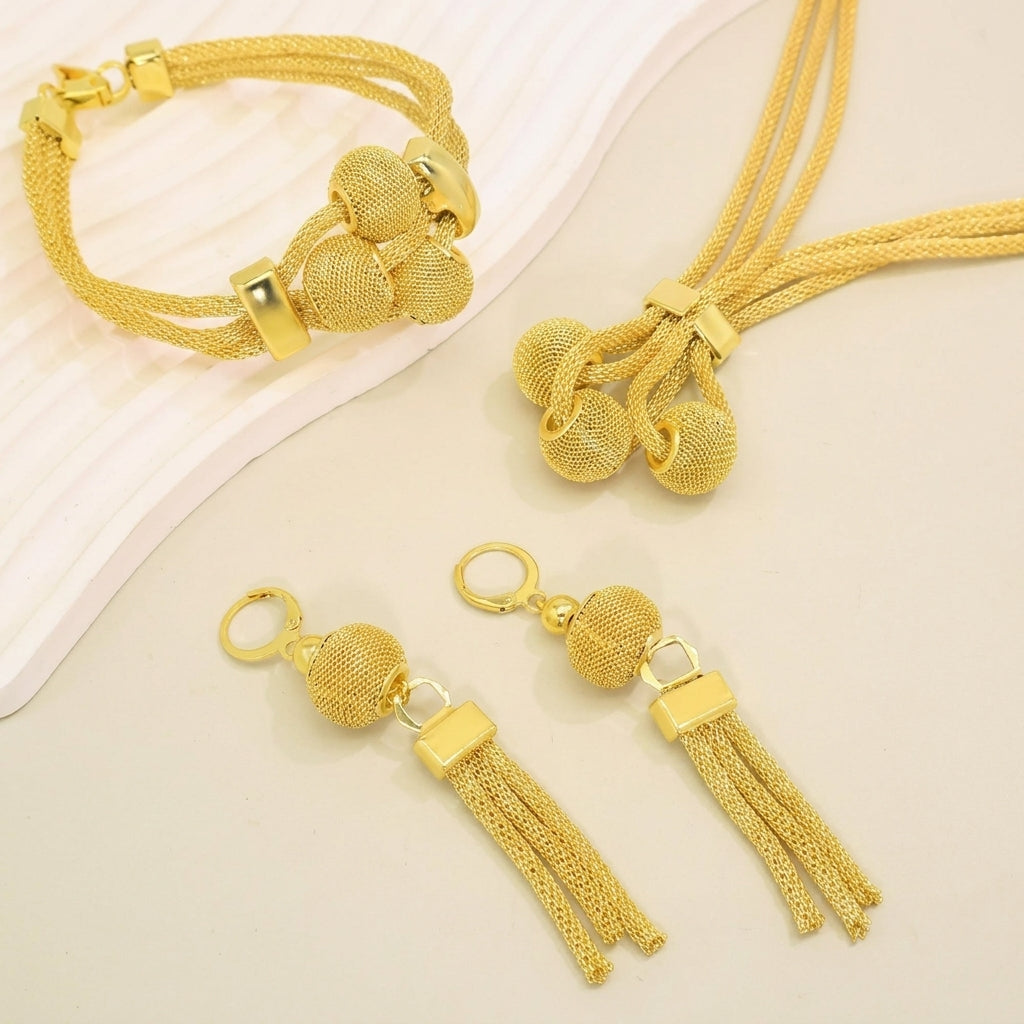 3pc Tassel Sphere Necklace, Bracelet, Earrings Set