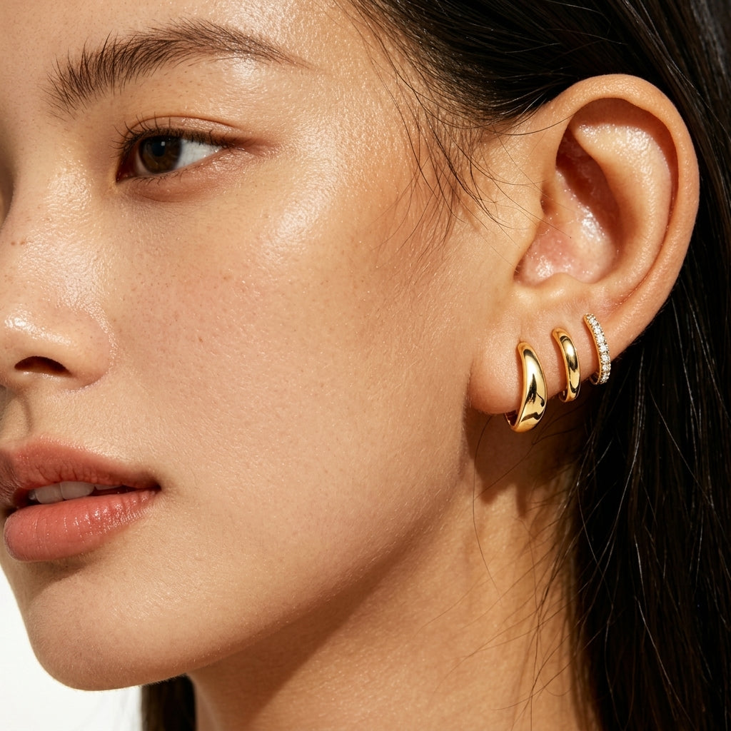 3 Pair 14k Dainty Hoop Earrings Set