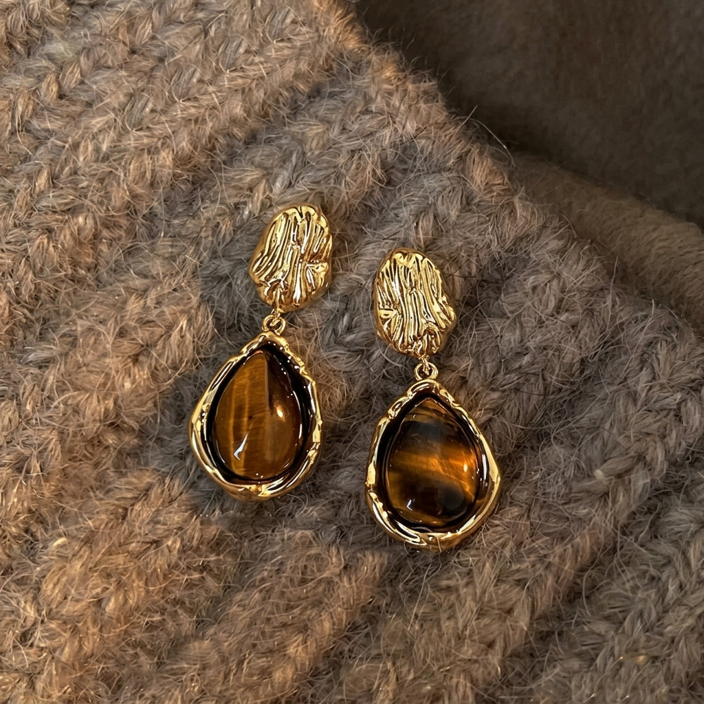 4x Tiger Eye Enamel Earrings Sets
