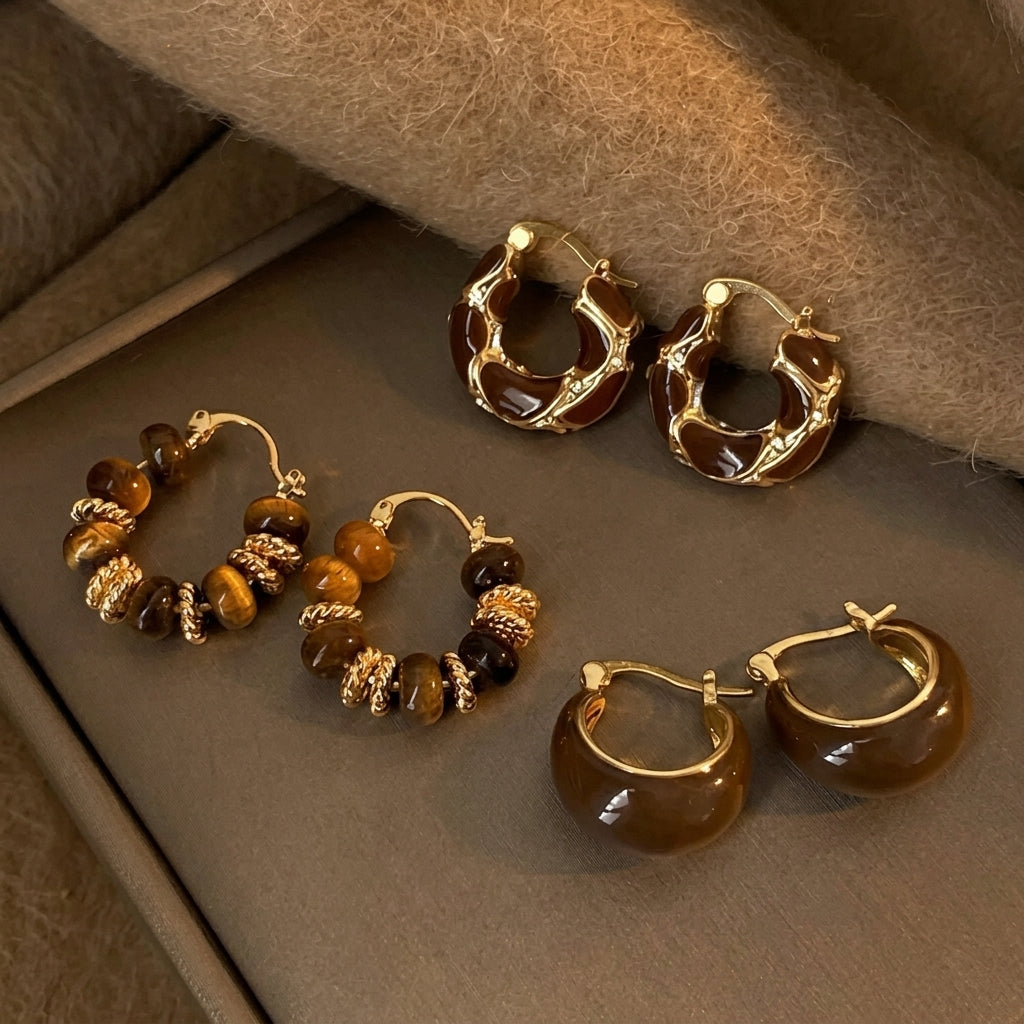 4x Tiger Eye Enamel Earrings Sets