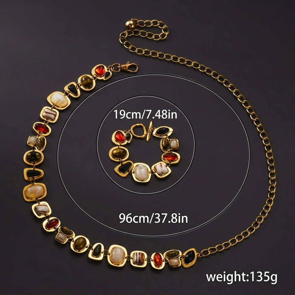 Vintage Inspired Stone Body Chain & Bracelet Set