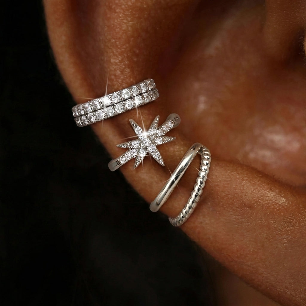 14k 3 Sets Elegant No-Piercing Ear Cuffs in silver