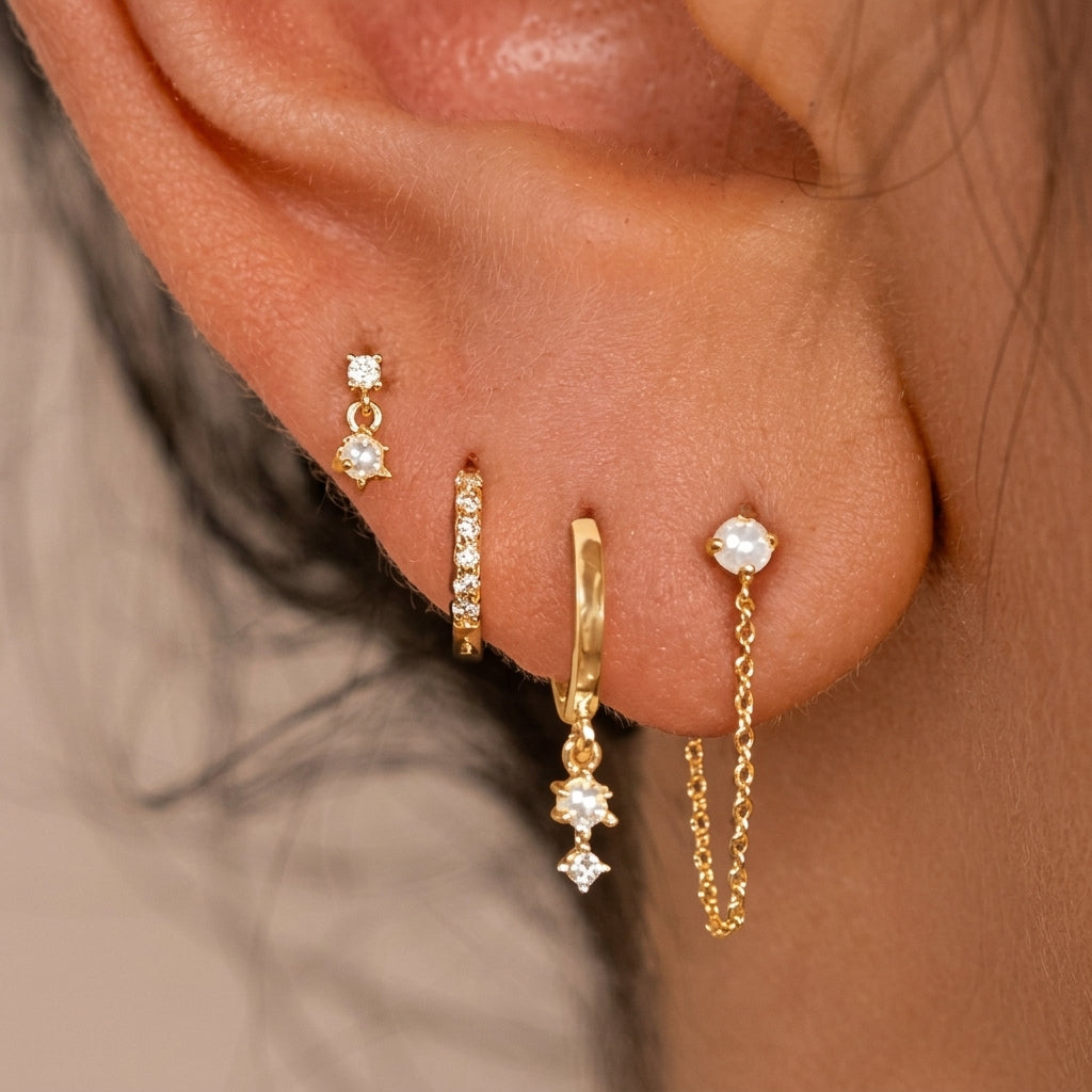 Elegant Rhinestone Earrings Stack in gold
