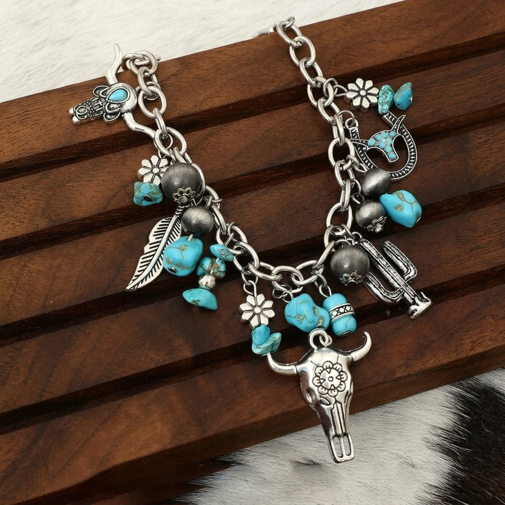 Turquoise Accented Country  Charm Bracelet