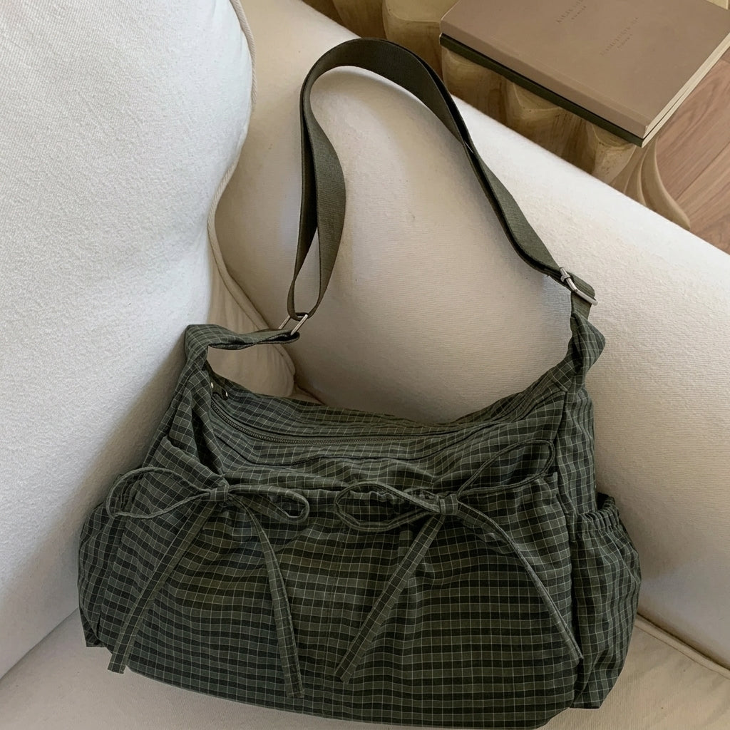 Cute Feminine Double Bow Plaid Purse