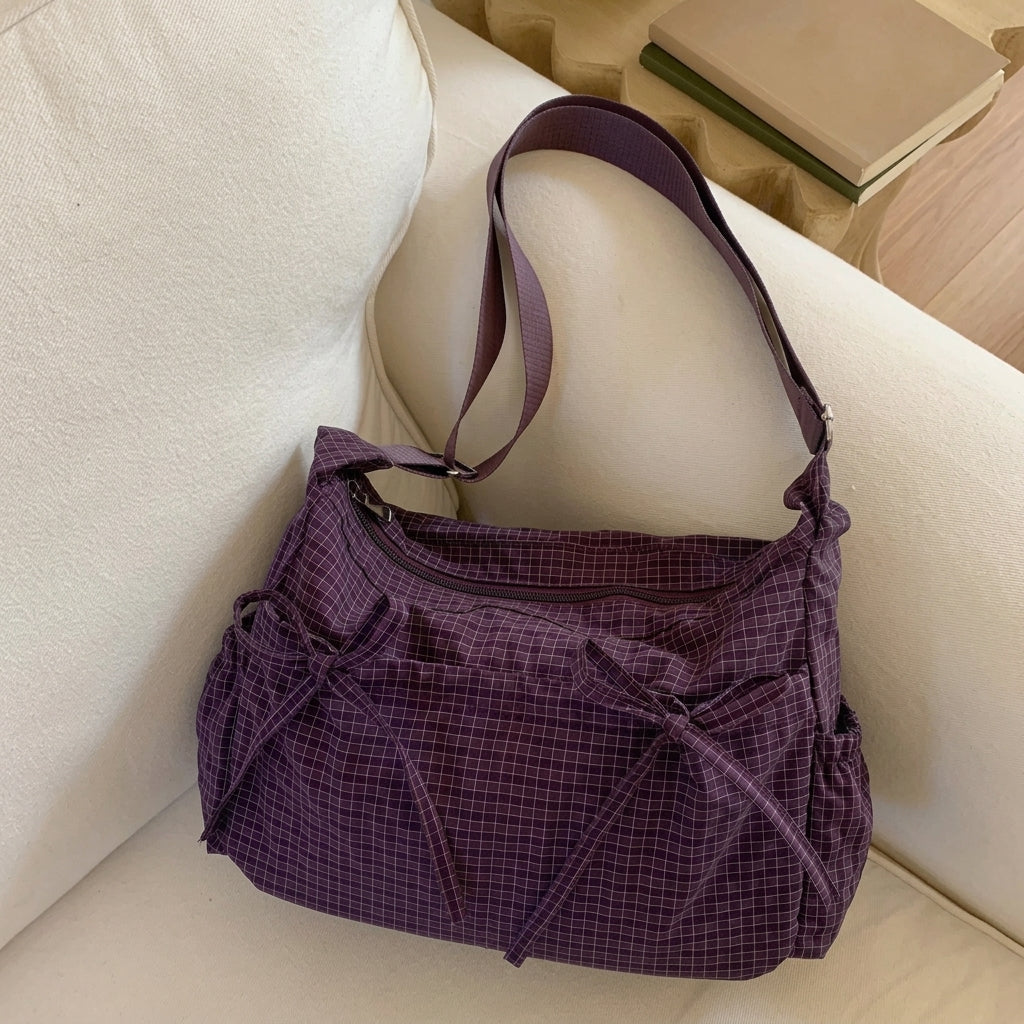 Cute Feminine Double Bow Plaid Purse