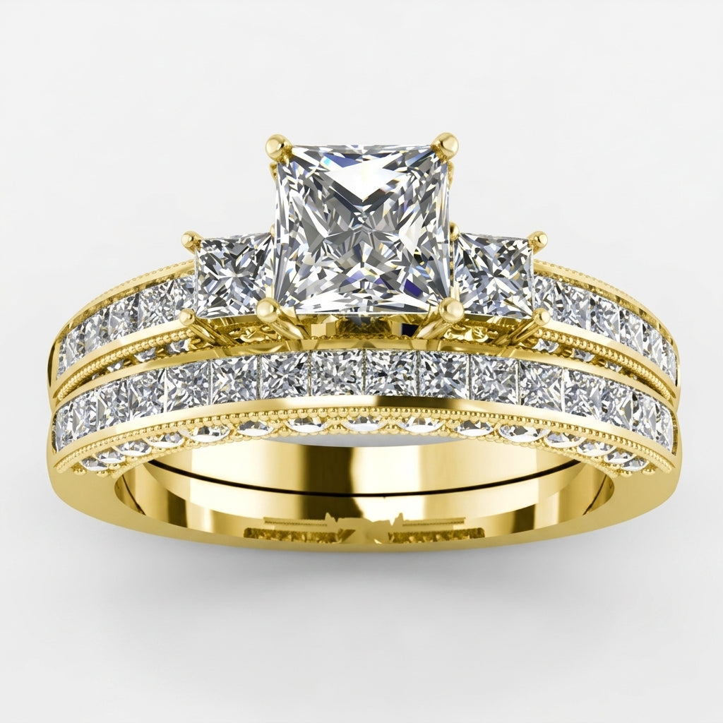 2pc Minimal Trio Diamond Set Ring Stack in gold
