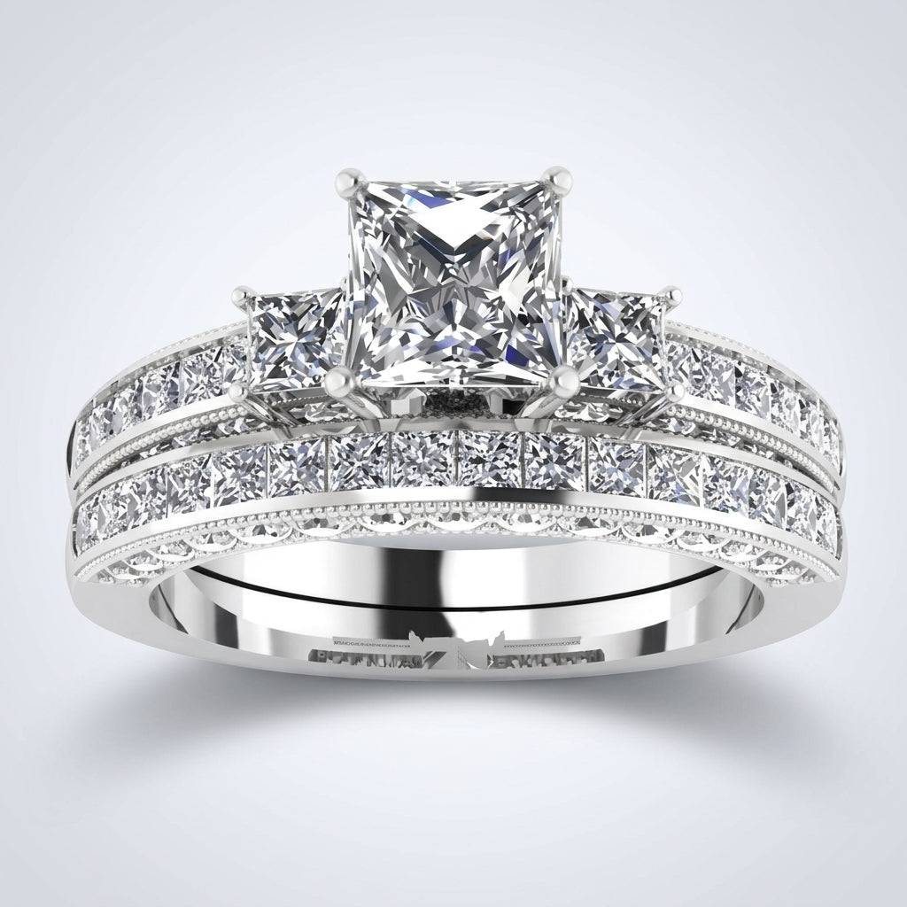2pc Minimal Trio Diamond Set Ring Stack in silver