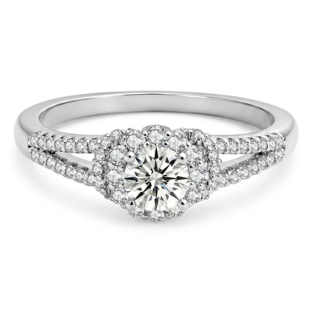 Split Shank Halo Diamond Accented Ring