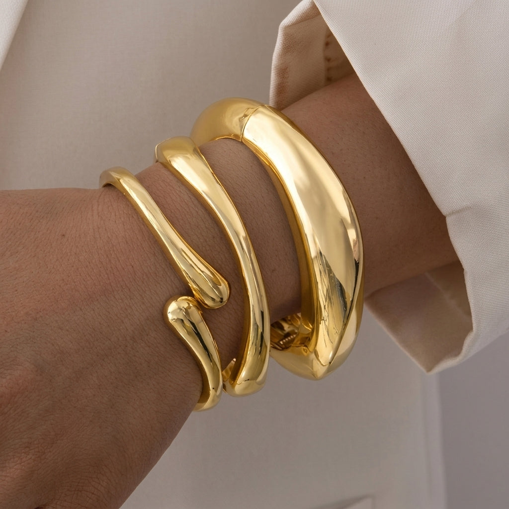 3pc Adjustable Hinge Bangle Stack in gold