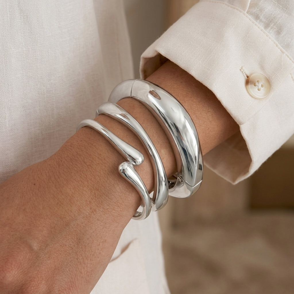 3pc Adjustable Hinge Bangle Stack in silver