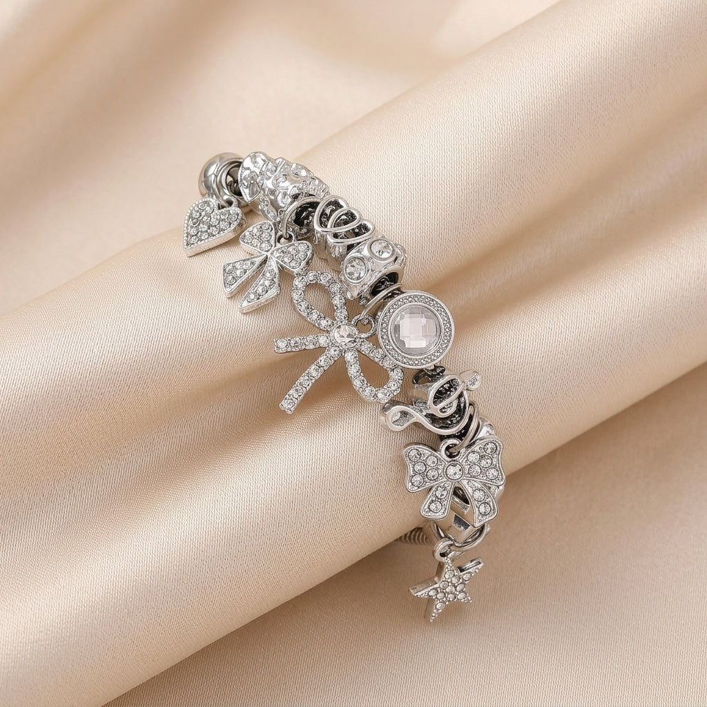 Elegant Bow & Heart Charm Bracelet