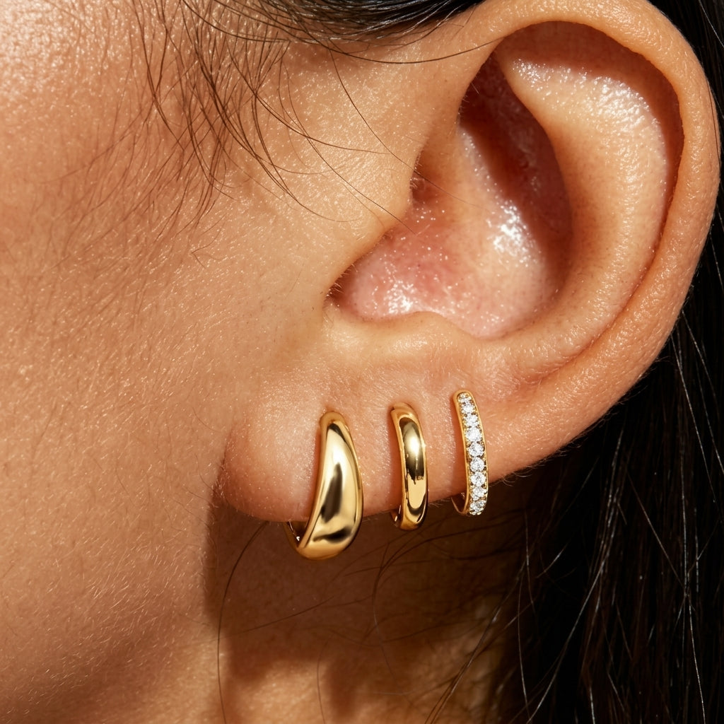 3 Pair 14k Dainty Hoop Earrings Set
