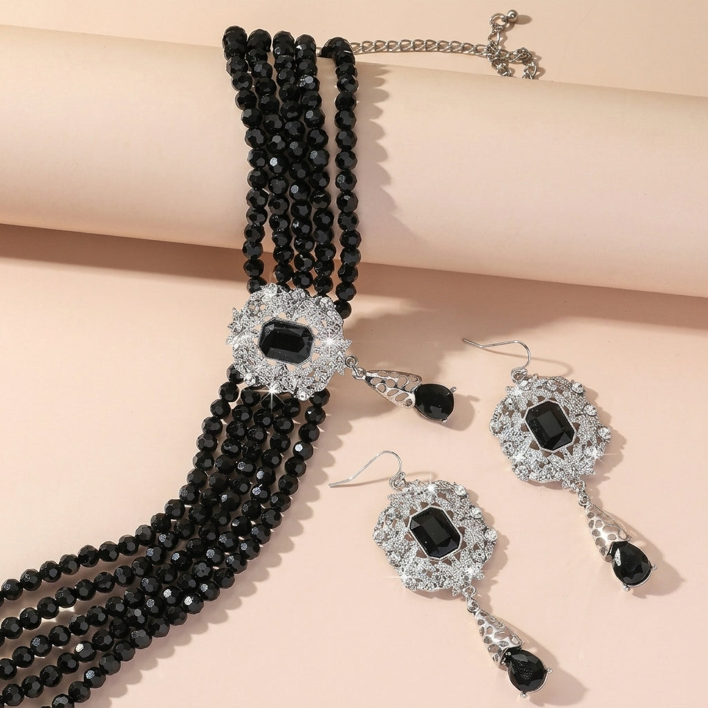 Beaded Crystal Necklace & Earrings Set