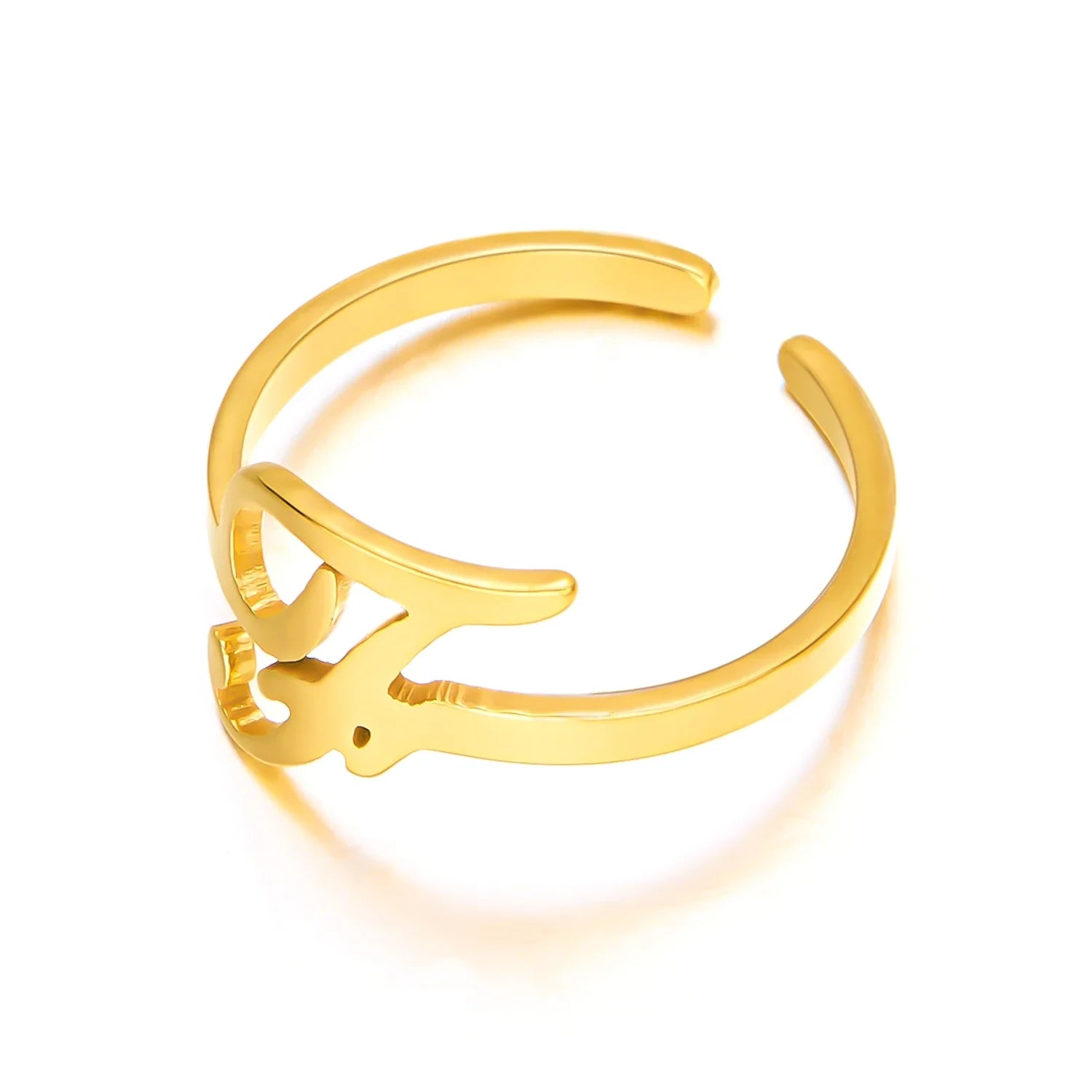 adjustable italic cursive letter initial ring