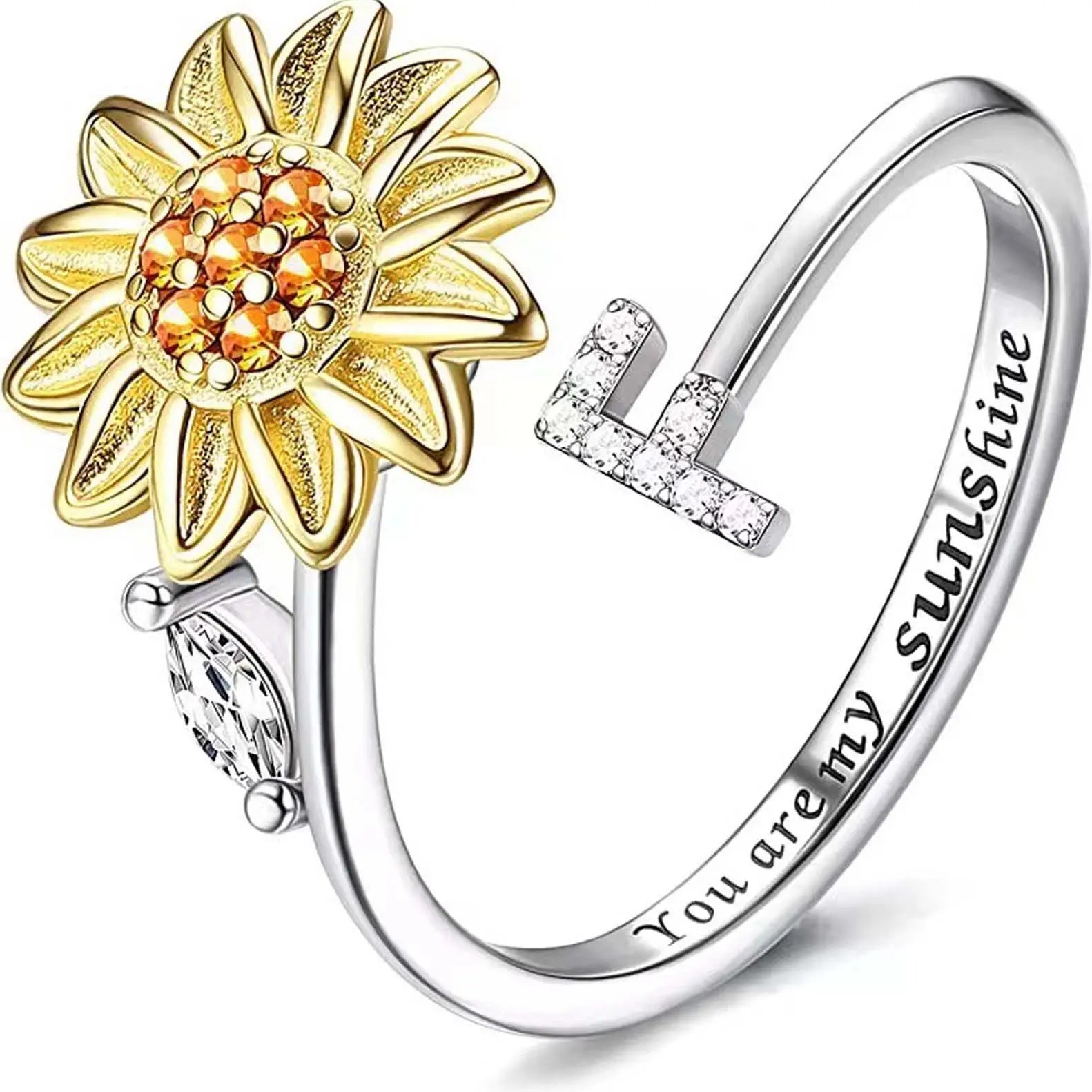Spinning Sunflower "You Are My Sunshine" Initial Ring