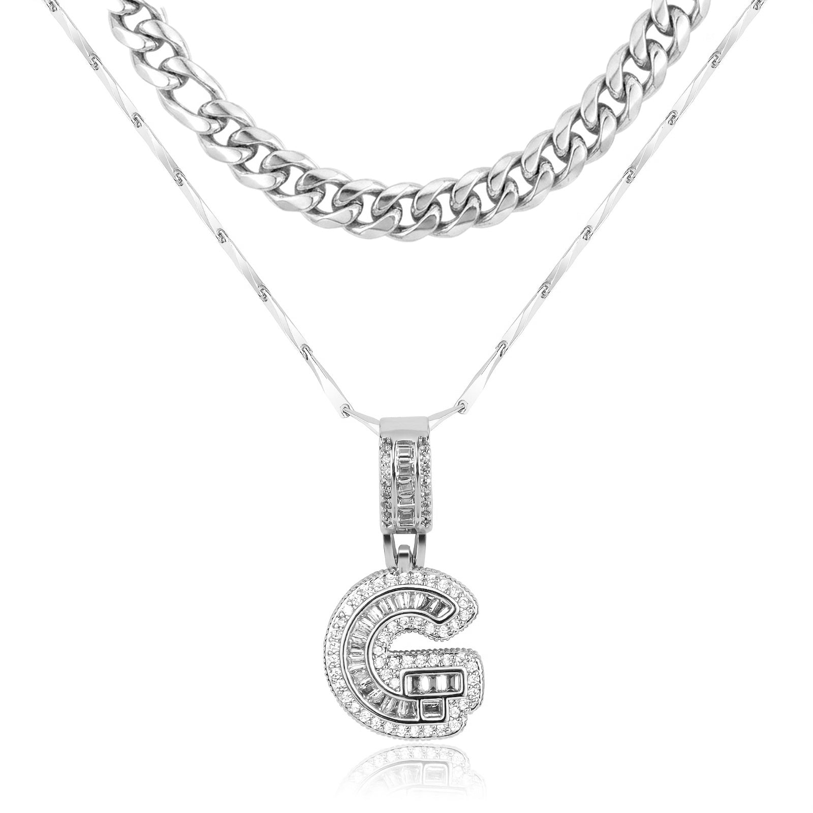 2pc 14k layered cuban initial necklaces
