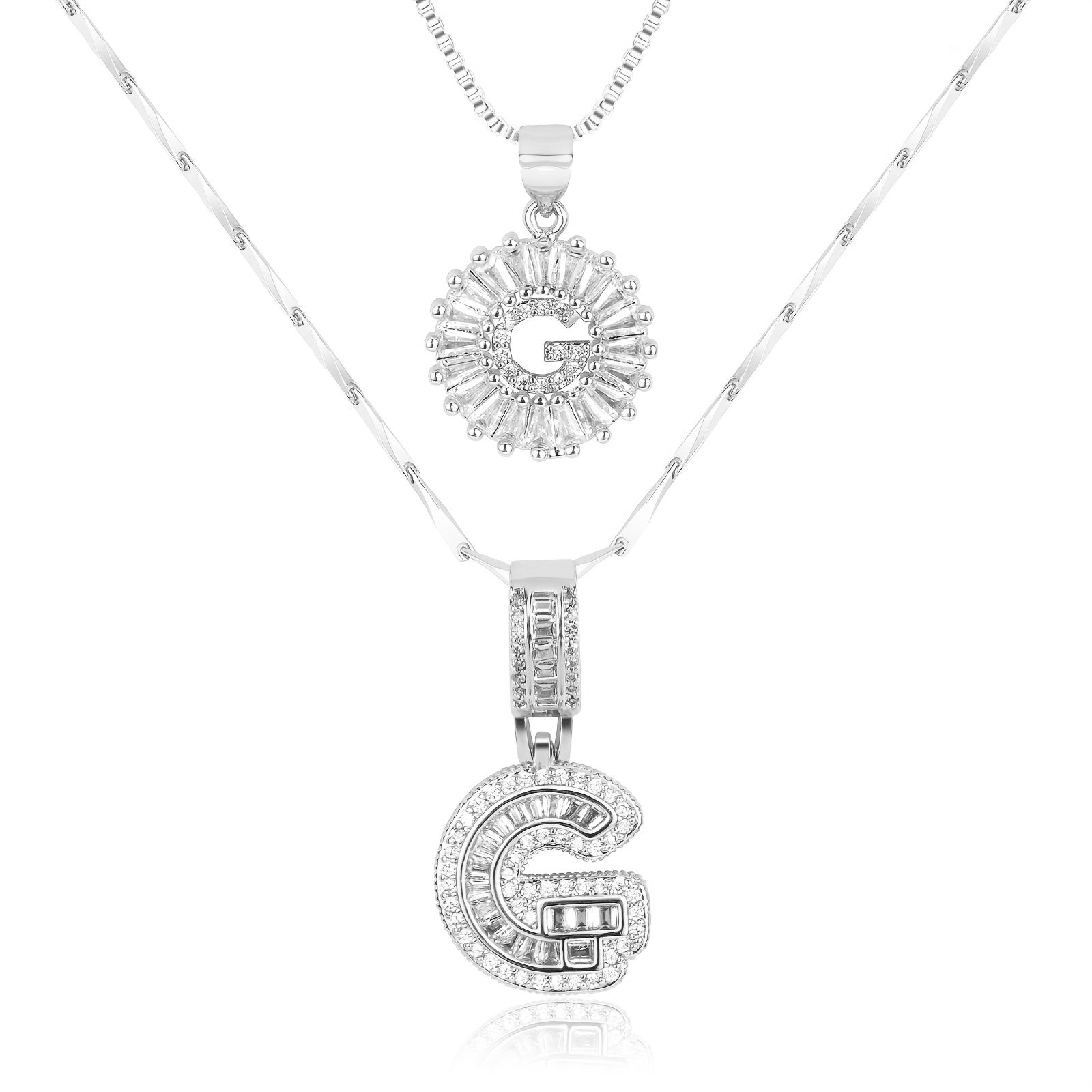 2pc 14k Diamond Letter Initial Necklaces in silver