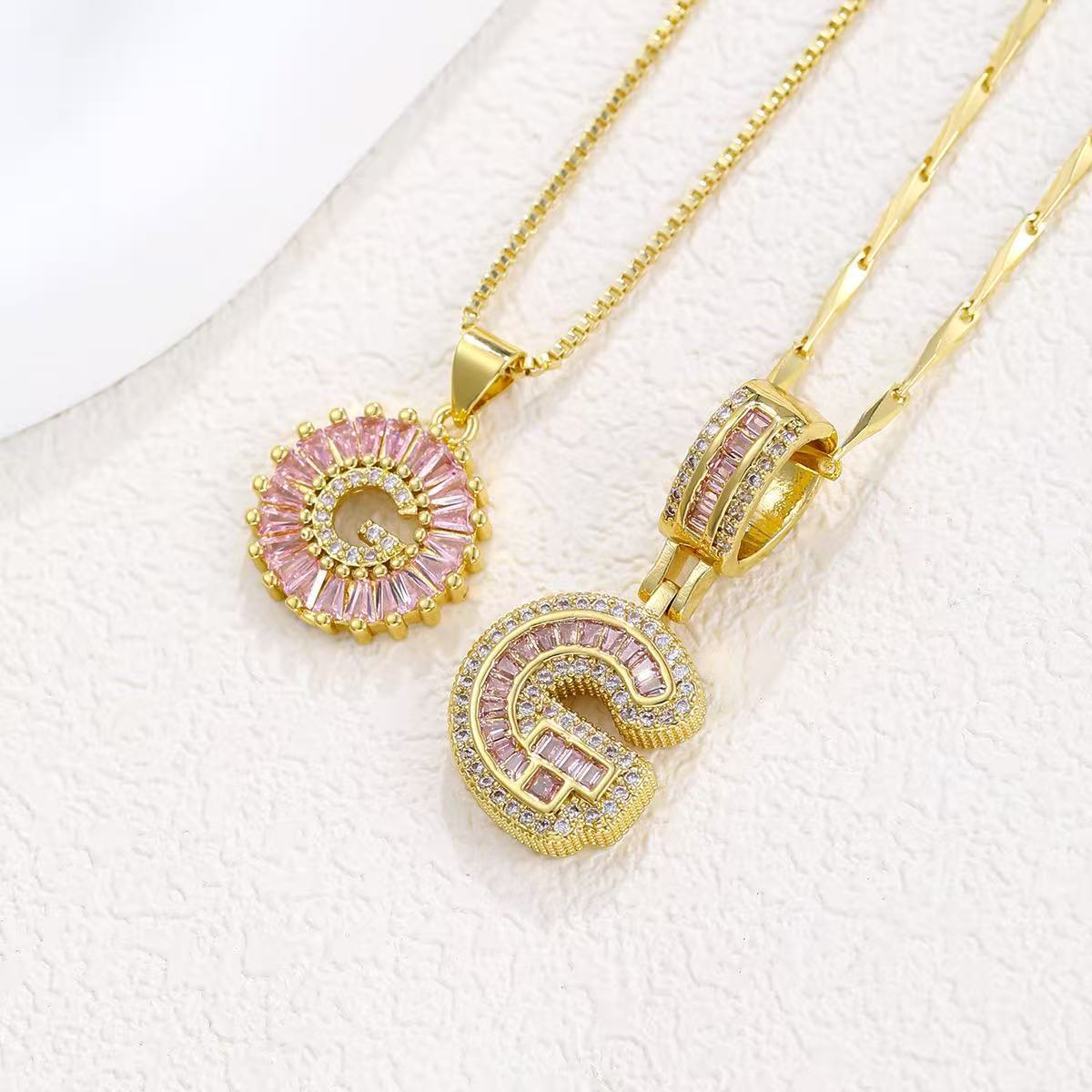 2pc 14k Diamond Letter Initial Necklaces (Limited Pink Edition) in gold