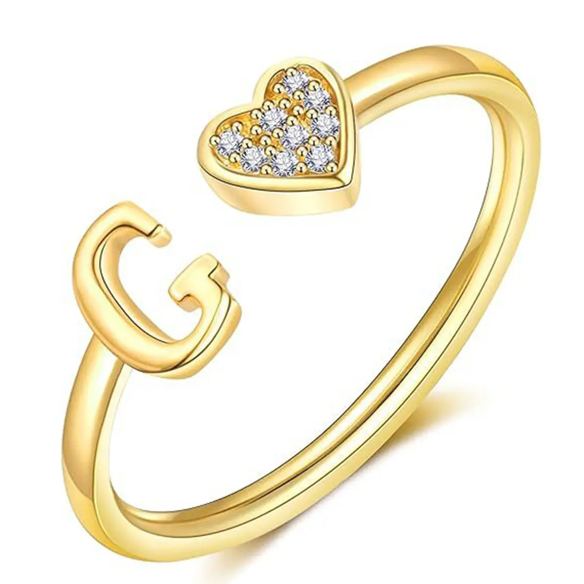 Elegant Heart Accented Serif Letter Initial Ring