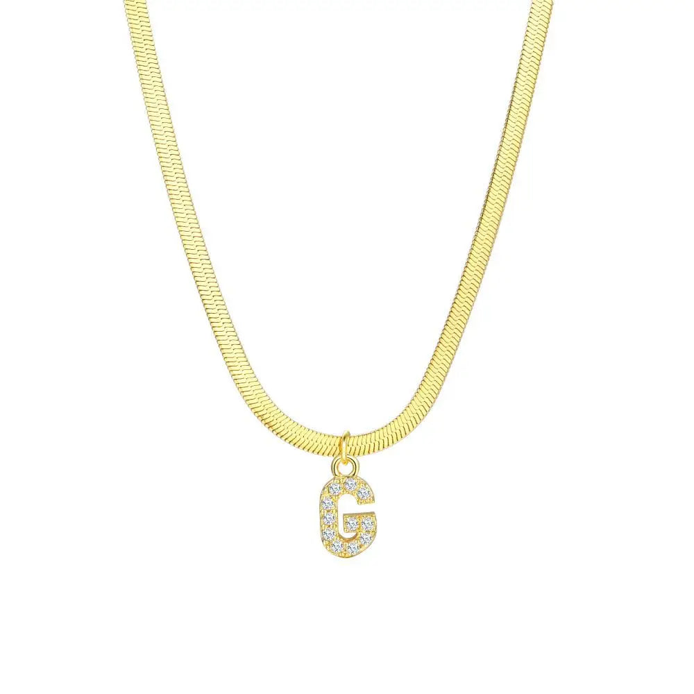 dainty diamond letter initial herringbone necklace