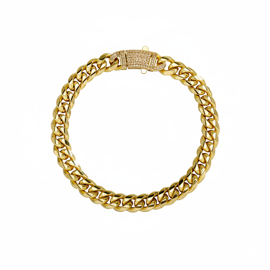 14k Chunky Diamond Accented Clasp Cuban Link Bracelet in gold