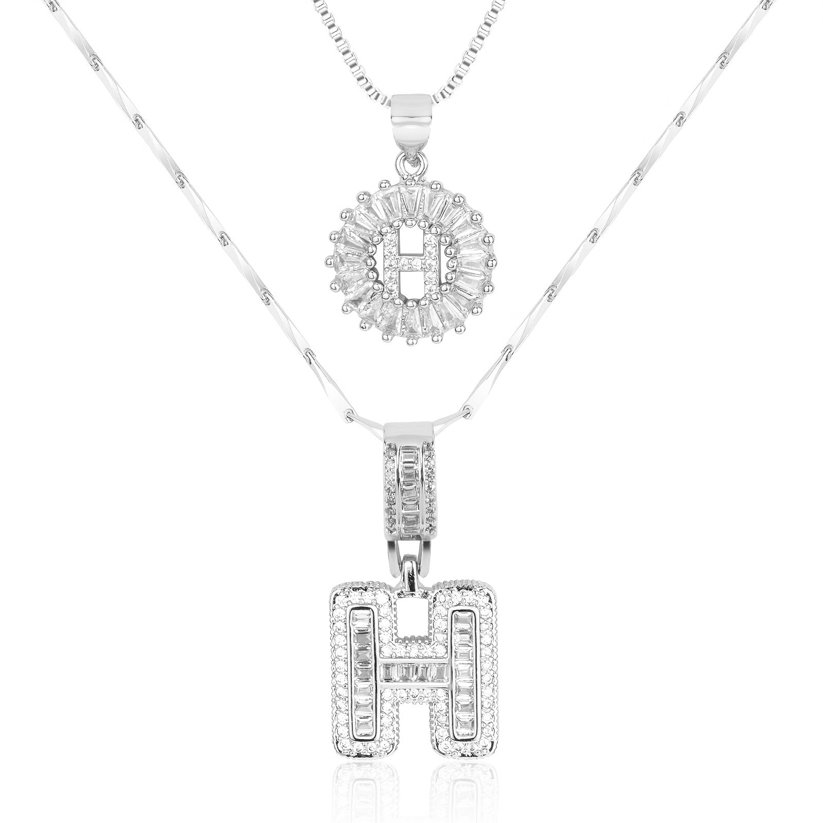 2pc 14k Diamond Letter Initial Necklaces in silver