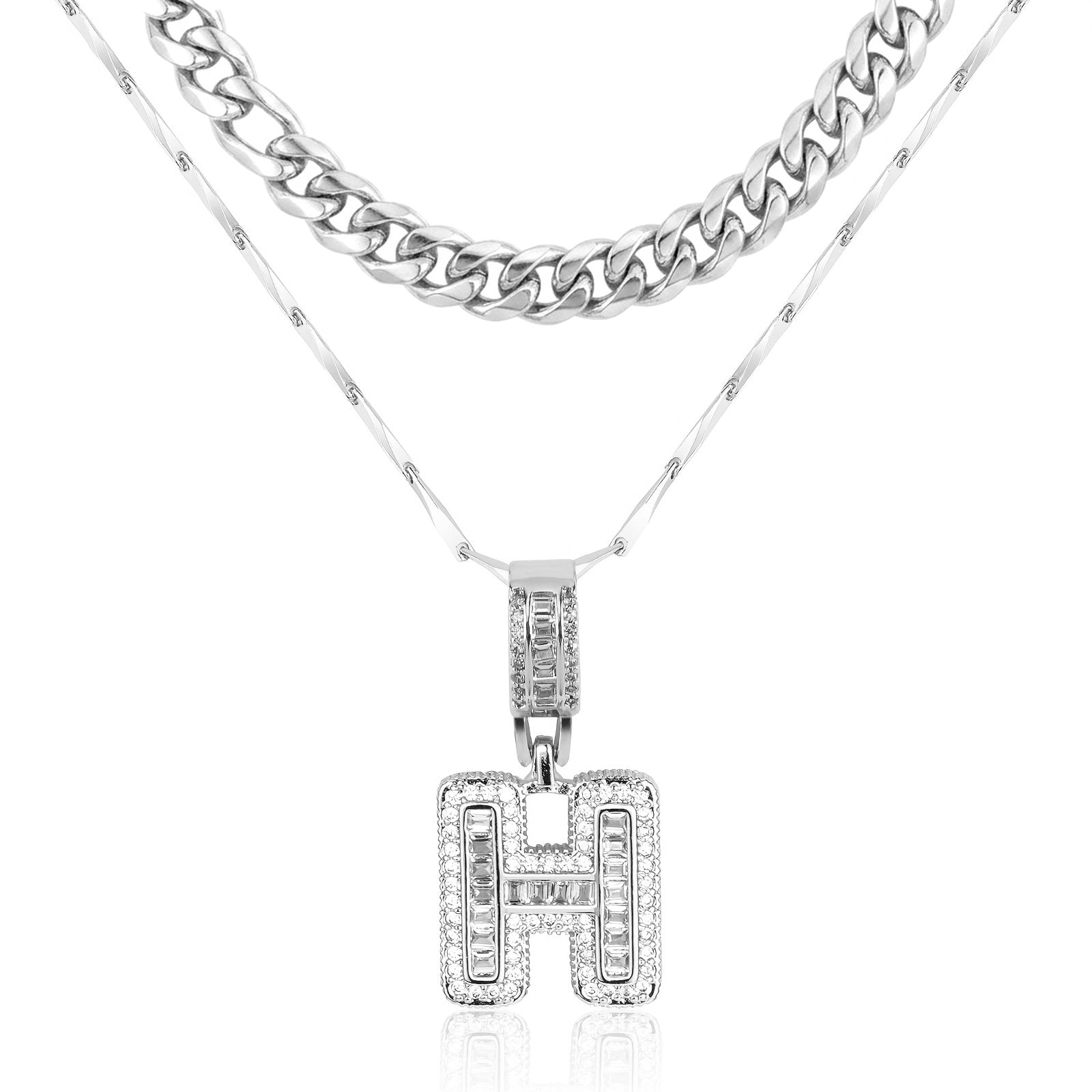 2pc 14k layered cuban initial necklaces
