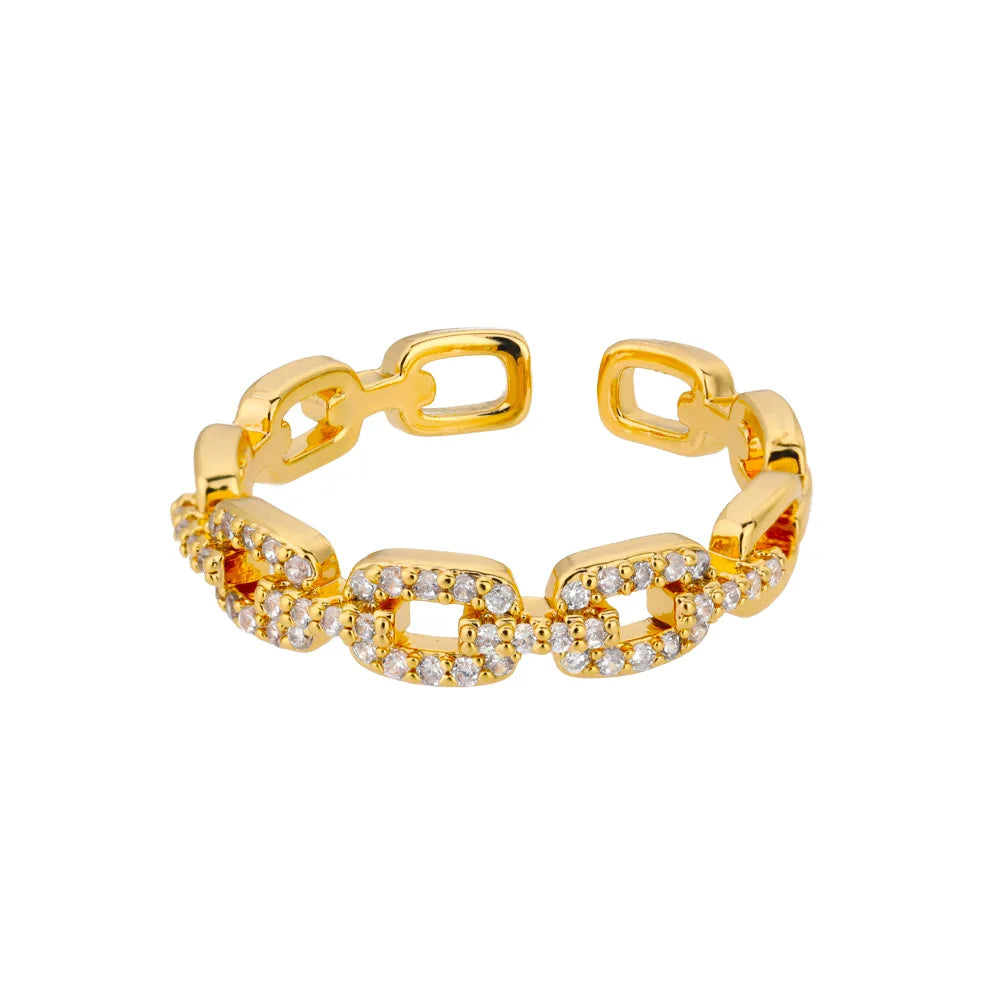 Adjustable Diamond Chain Link Ring in gold