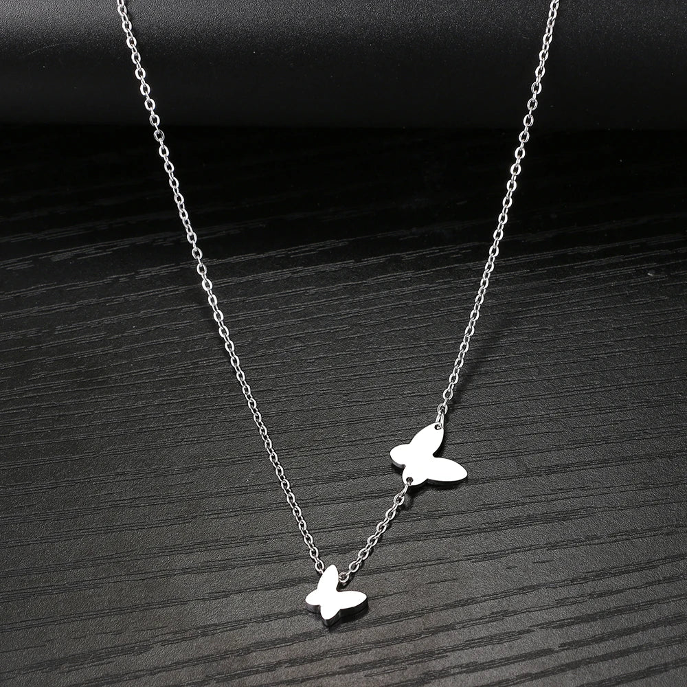 Dainty Fluttering Butterfly Necklace in silver