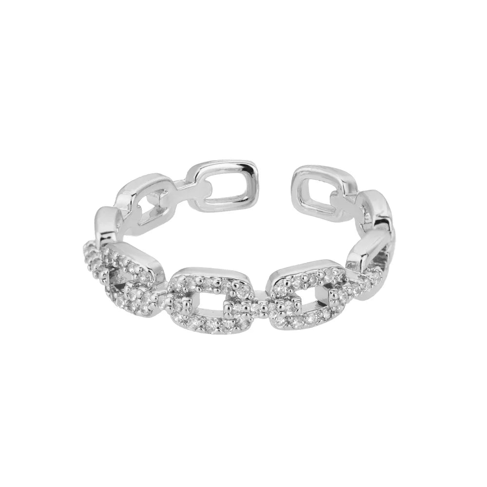 Adjustable Diamond Chain Link Ring in silver