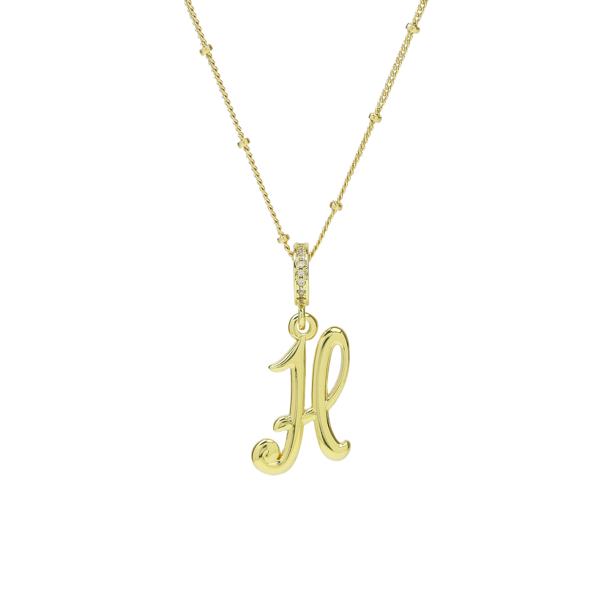 elegant cursive font satellite chain initial necklace