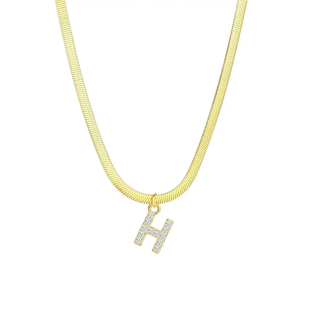 dainty diamond letter initial herringbone necklace