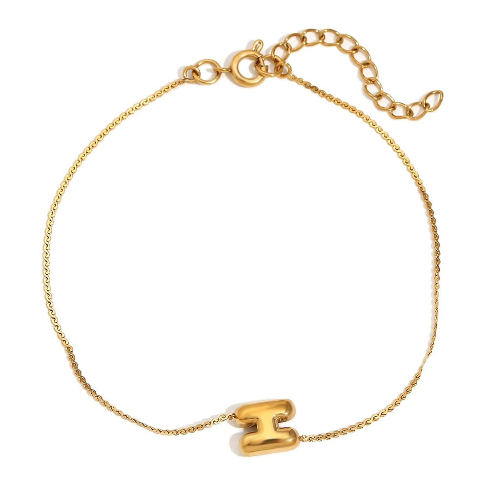 dainty bubble letter initial bracelet