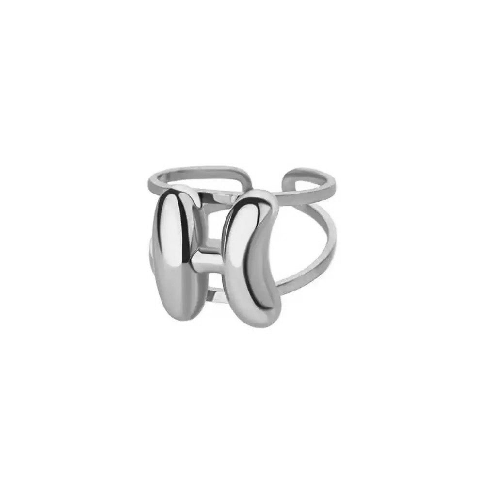 Adjustable Open Band Bubble Letter Initial Ring in silver