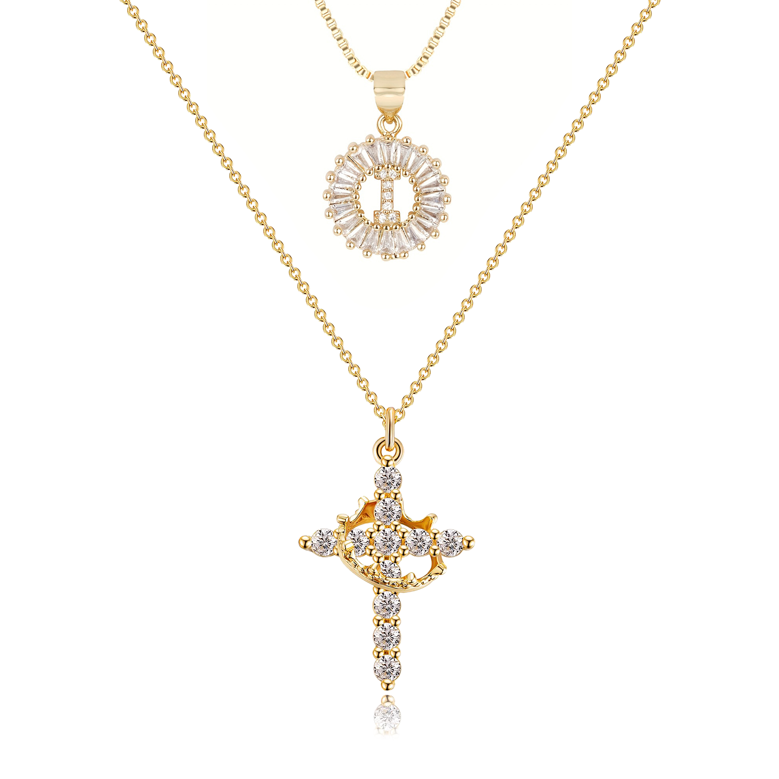 2pc 14k diamond cross crown initial necklace set