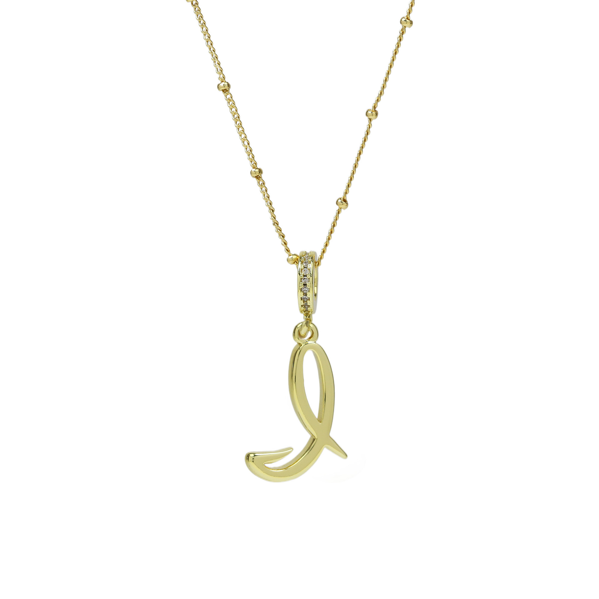elegant cursive font satellite chain initial necklace